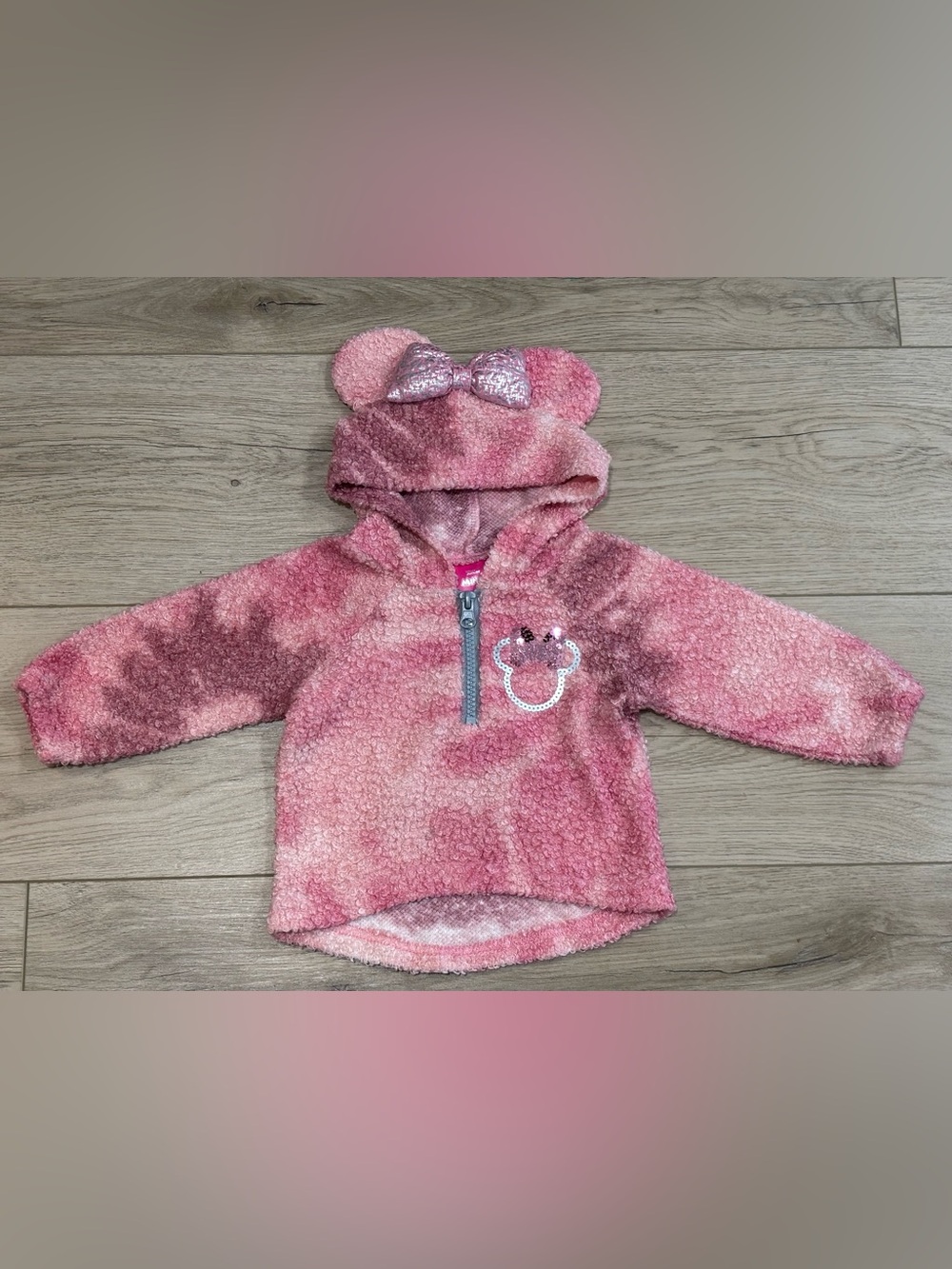 Pink Minnie Mouse Hooded Pullover for Kids - Metallic Bow Accent